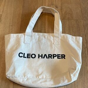 Cleo Harper canvas tote one size cream black letters